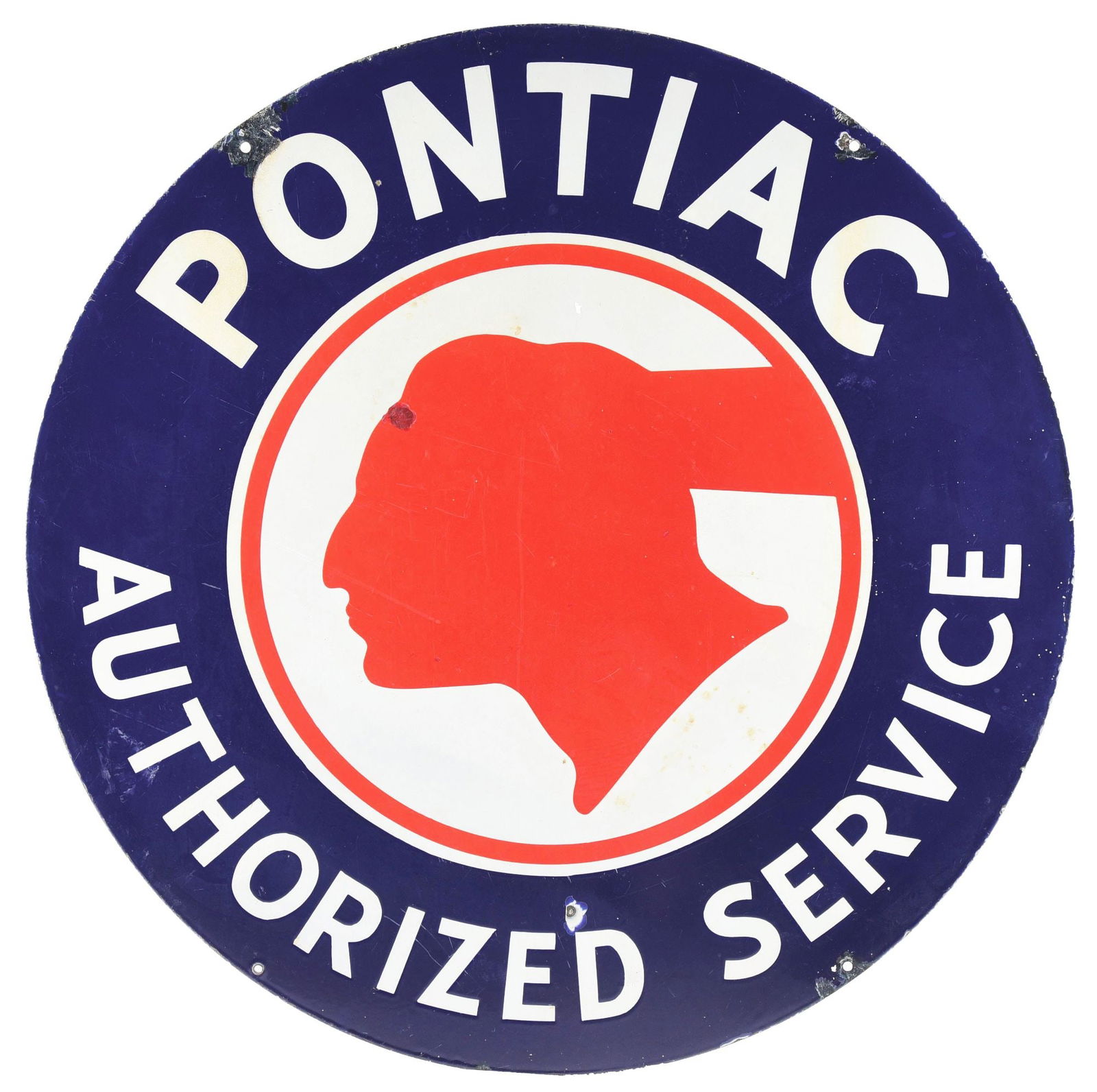 PONTIAC AUTOMOBILES AUTHORIZED SERVICE PORCELAIN SIGN. (1 of 2)