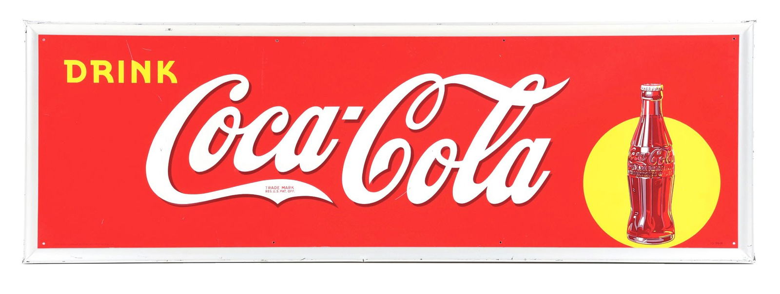 DRINK COCA-COLA EMBOSSED TIN SIGN W/ BOTTLE GRAPHIC. (1 of 4)