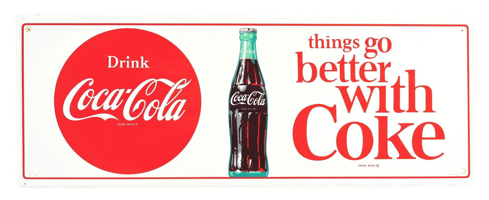 THINGS GO BETTER WITH COKE TIN COCA COLA SIGN W/ BUTTON & BOTTLE GRAPHIC. (1 of 4)