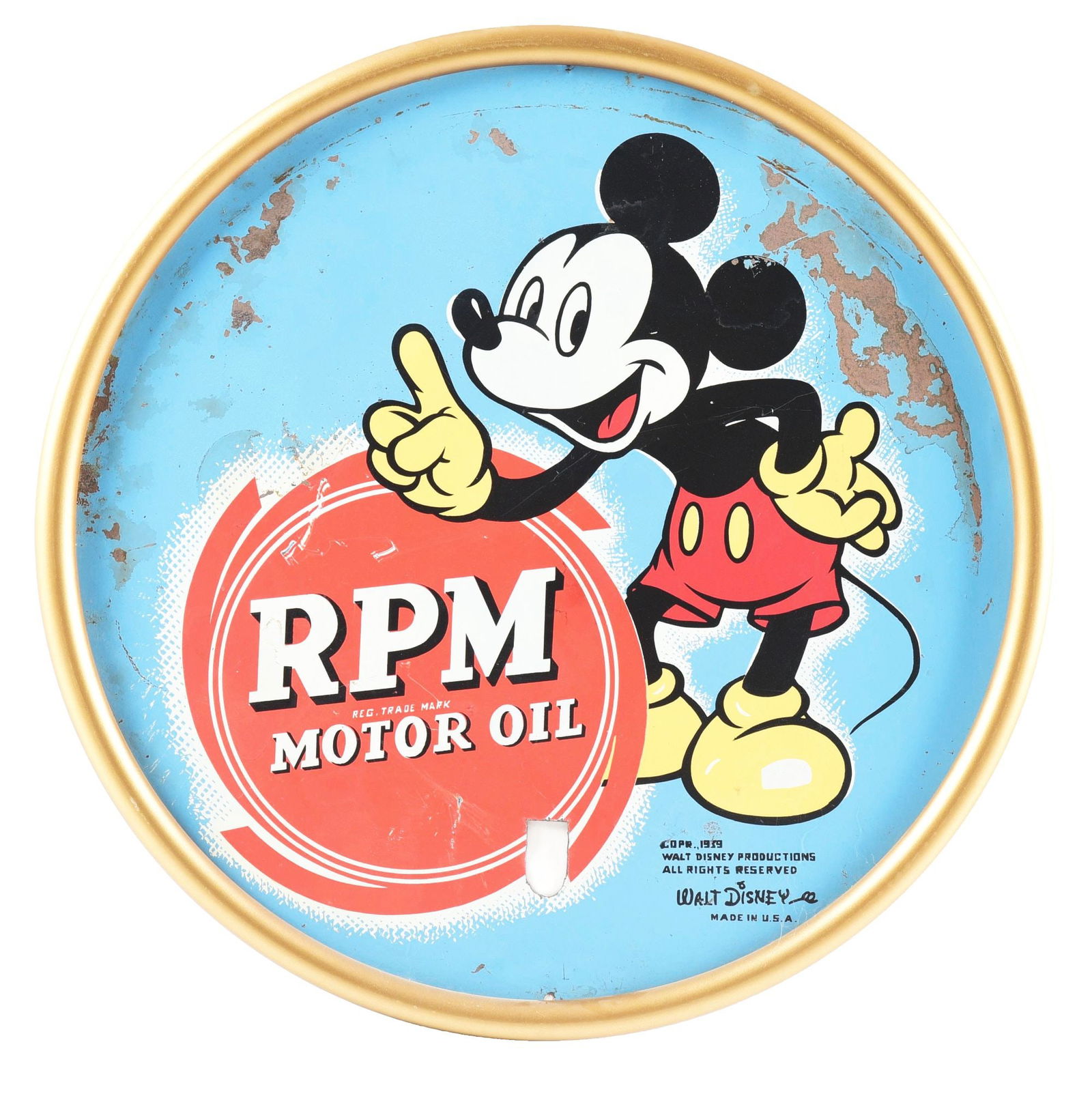 RPM MOTOR OILS TAXI CAB TIRE COVER SIGN W/ MICKEY MOUSE GRAPHIC. (1 of 3)