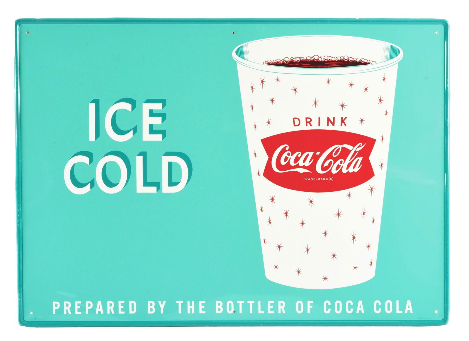 OUTSTANDING ICE COLD COCA-COLA CUP SIGN W/ SELF FRAMED OUTER EDGE. (1 of 4)