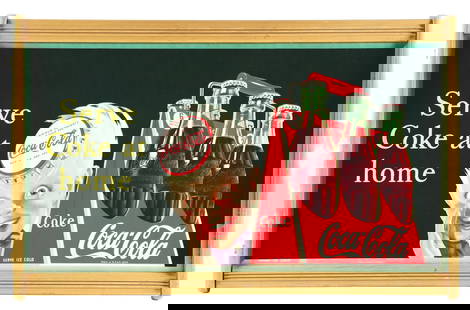 COCA-COLA SPRITE BOY CARDBOARD SIGN IN FRAME.: AGS CERTIFIED #10290. Single Sided Cardboard. Sign is Maker Marked Snyder & Black. A nice example of this cardboard sign from 1947 featuring the Sprite Boy and a large six pack of bottles with an orig
