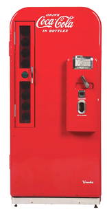 RESTORED VENDO #81 COCA COLA VENDING MACHINE.: An excellent restoration has been done to this Vendo Model #81 Soda Machine showing embossed Coca Cola lettering at the top side. CONDITION: Machine is overall excellent showing fantastic condition pa