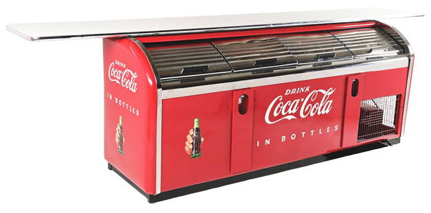 VICTOR BRAND FOUR DRAWER COCA COLA COOLER W/ BAR ATTACHMENT.: An outstanding restoration has been done to this Victor Four Drawer Coca-Cola Cooler & Bar showing formica bar attachment with chrome trim. CONDITION: Bar is in outstanding condition throughout showin