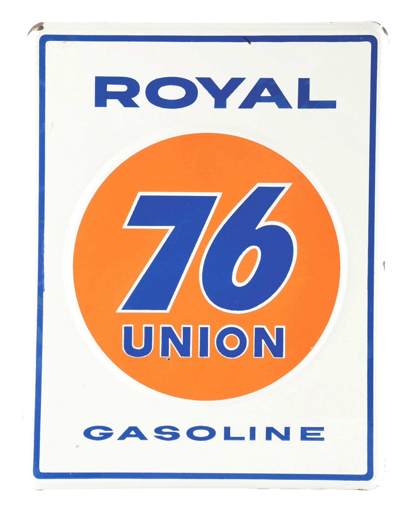 UNION ROYAL 76 GASOLINE EMBOSSED PORCELAIN PUMP PLATE SIGN. (1 of 2)