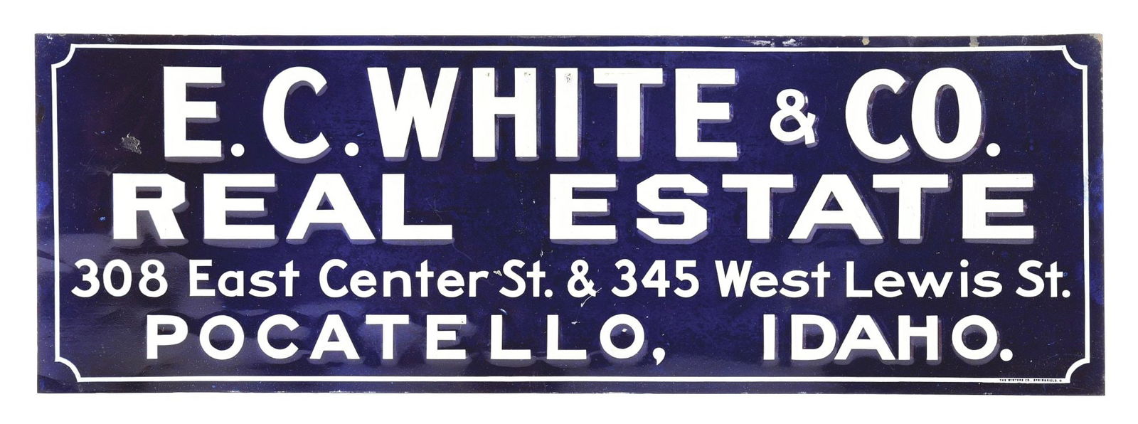 E.C. WHITE & CO. REAL ESTATE EMBOSSED TIN SIGN. (1 of 2)