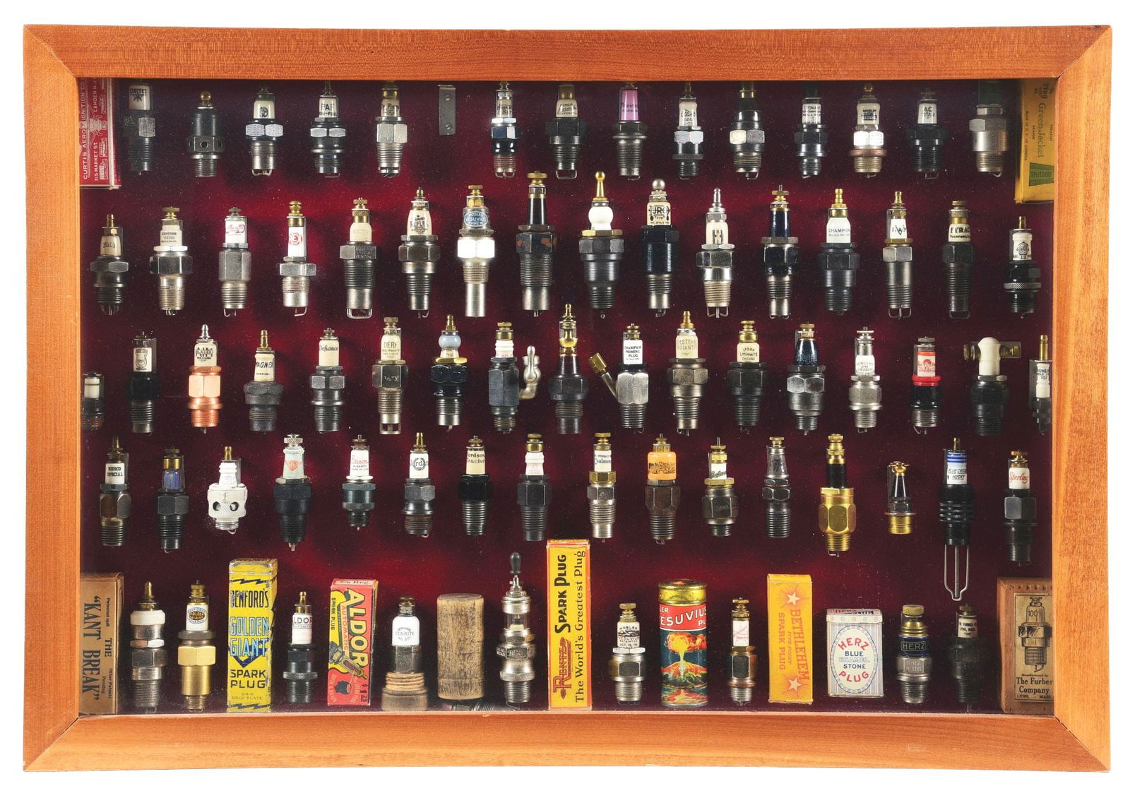 OUTSTANDING AUTOMOTIVE SPARK PLUG COLLECTION W/ DISPLAY CASE. (1 of 2)