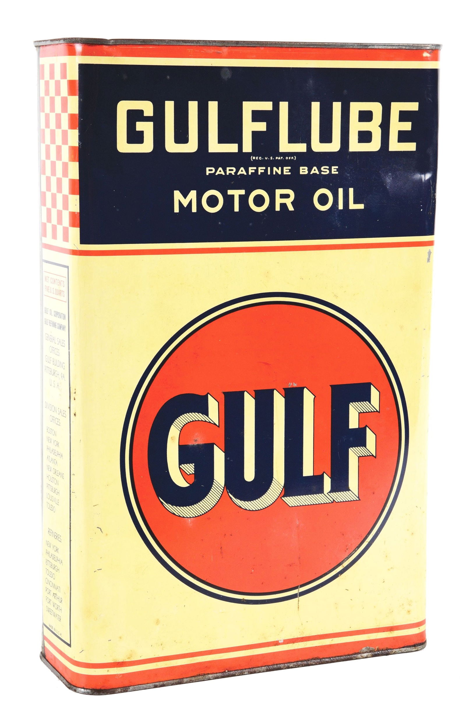 GULFLUBE MOTOR OIL 5 U.S. QUART SLIM CAN. (1 of 4)
