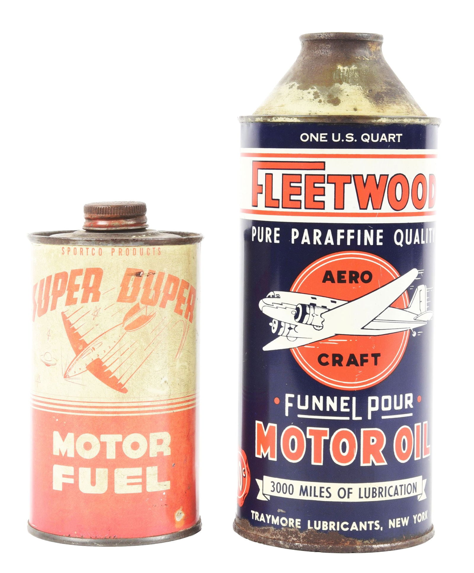 COLLECTION OF 2: FLEETWOOD & SUPER AUTOMOTIVE MOTOR OIL & MOTOR FUEL CANS. (1 of 4)
