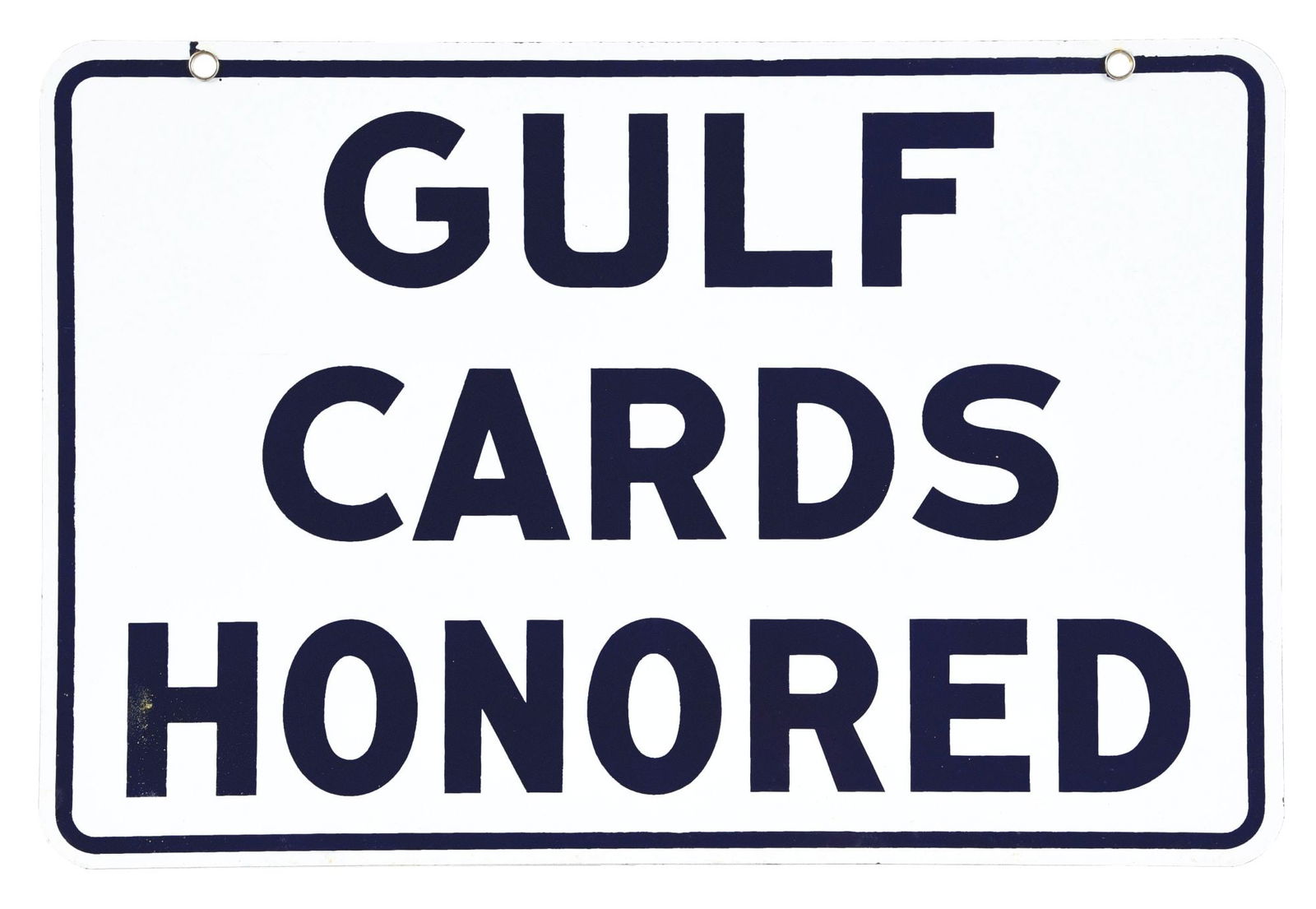 GULF CARDS HONORED DOUBLE-SIDED PORCELAIN SIGN. (1 of 2)