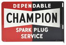 CHAMPION "DEPENDABLE SPARK PLUG SERVICE" FLANGE SIGN W/ BOW TIE GRAPHIC.