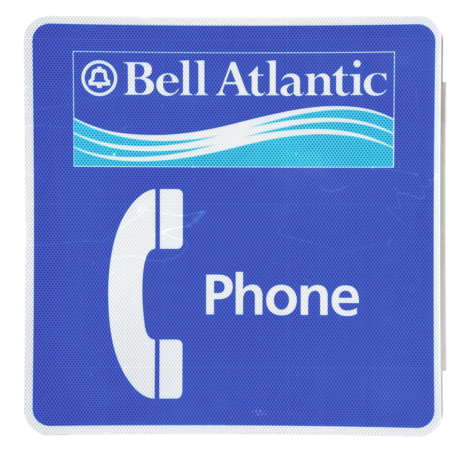 BELL ATLANTIC PHONE FLANGE SIGN W/ TELEPHONE GRAPHIC. (1 of 2)