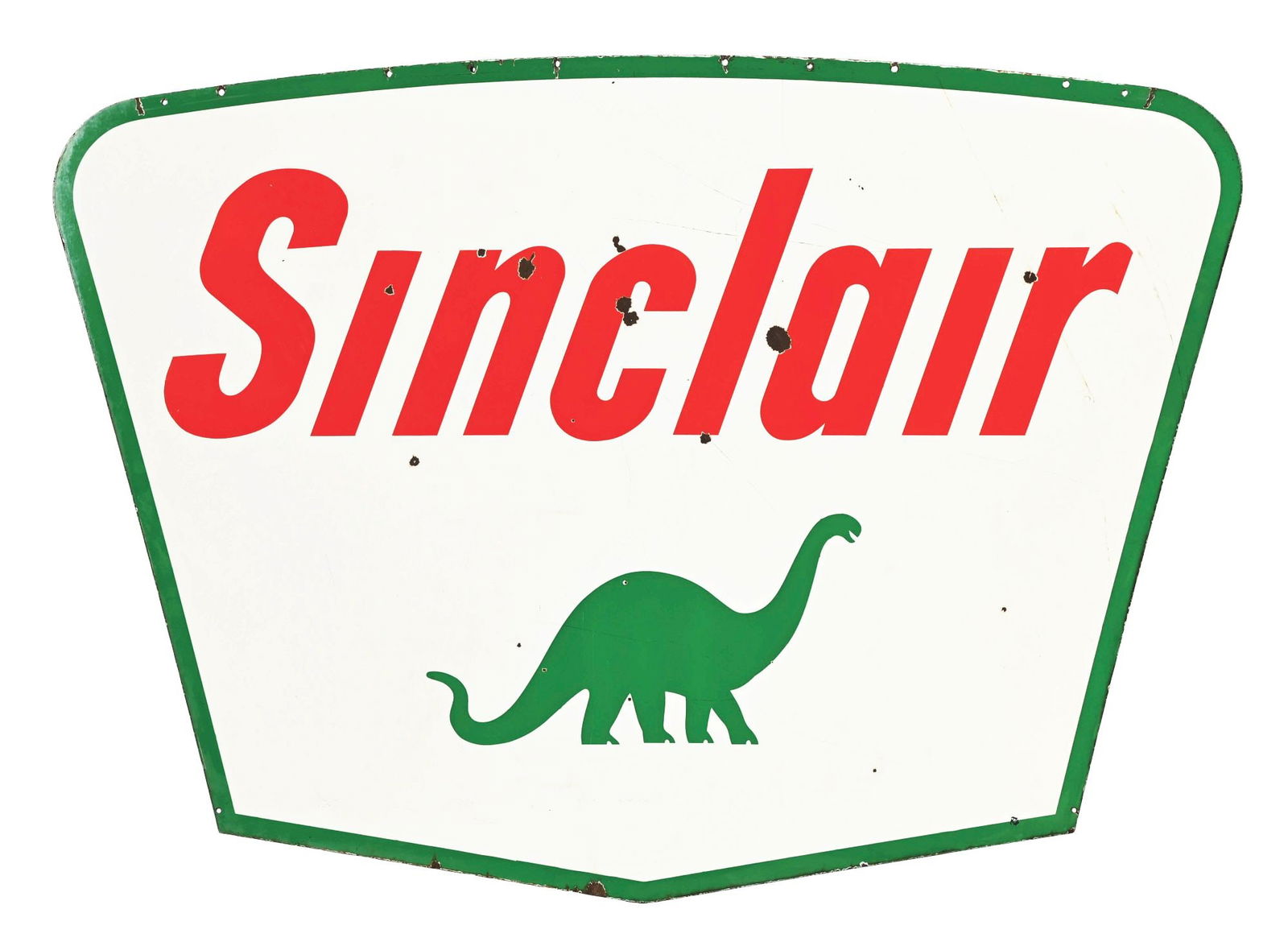 SINCLAIR PORCELAIN SERVICE STATION IDENTIFICATION SIGN W/ DINO GRAPHIC. (1 of 2)