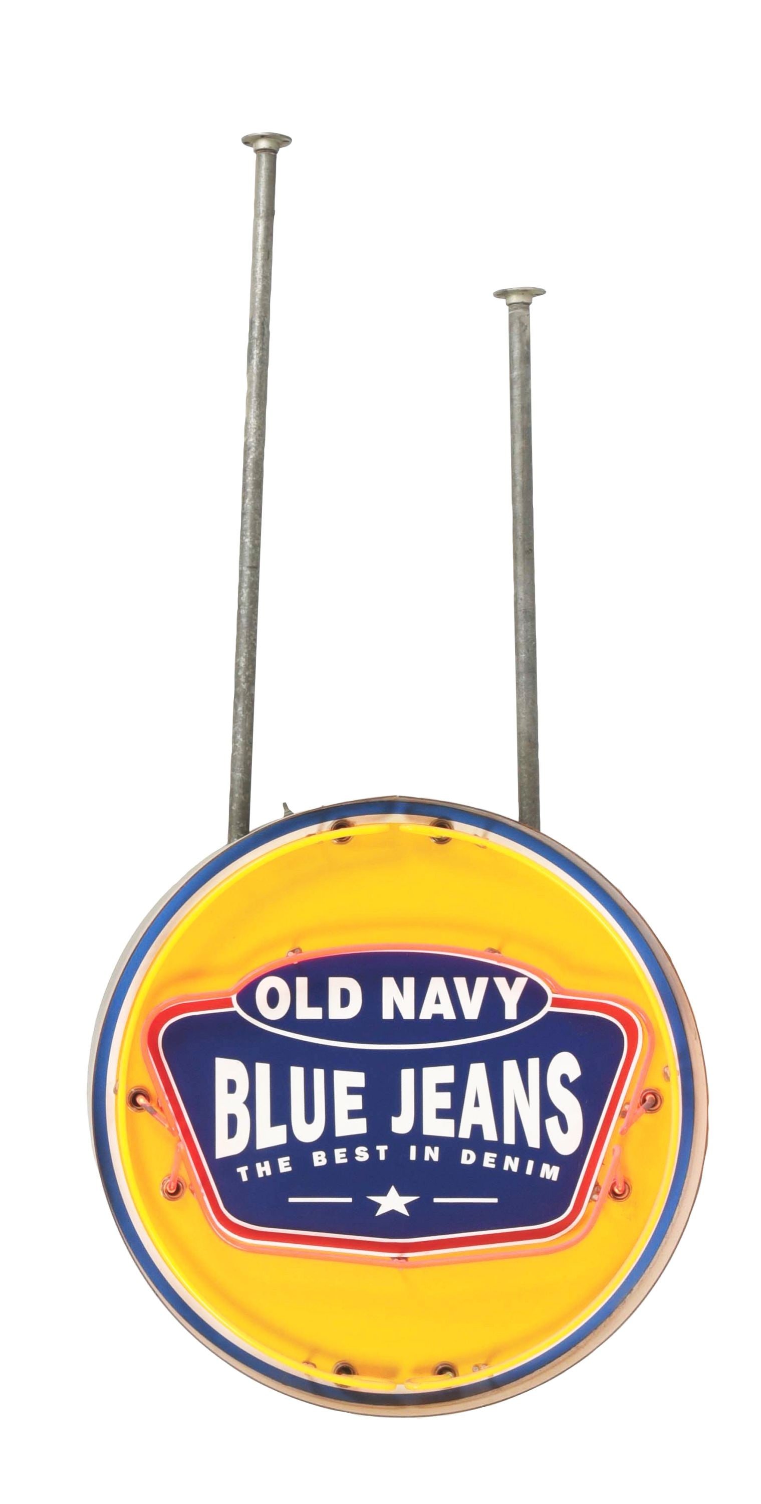 OLD NAVY BLUE JEANS NEON SIGN W/HANGING BRACKETS. (1 of 3)