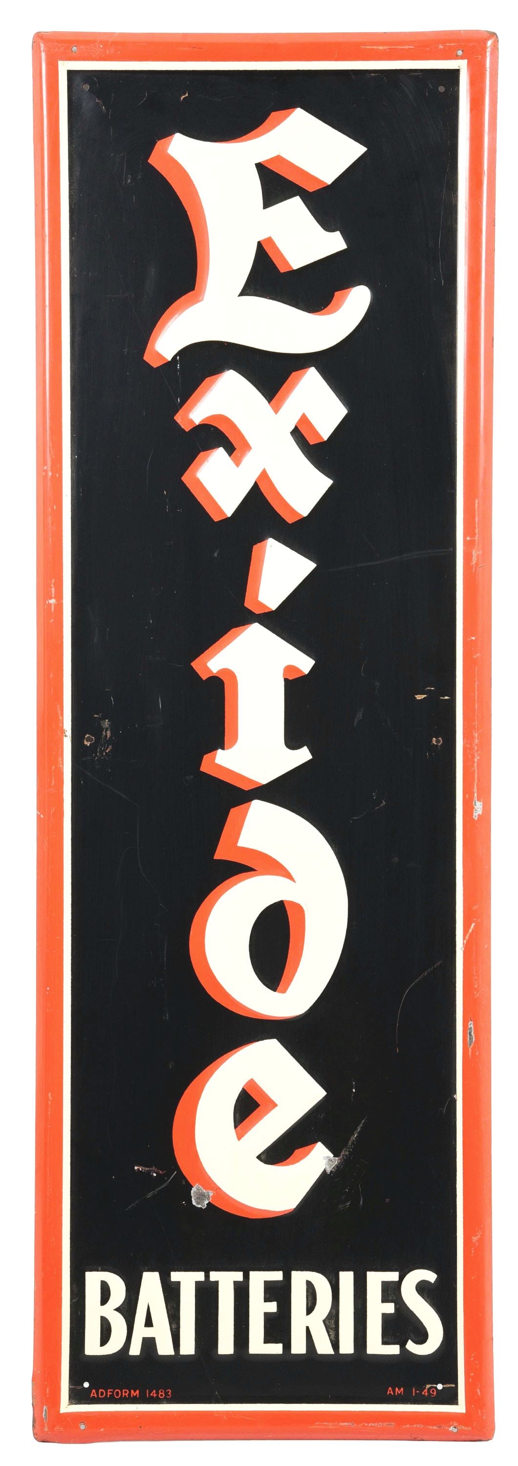 EXIDE BATTERIES SELF-FRAMED EMBOSSED TIN SIGN. (1 of 4)