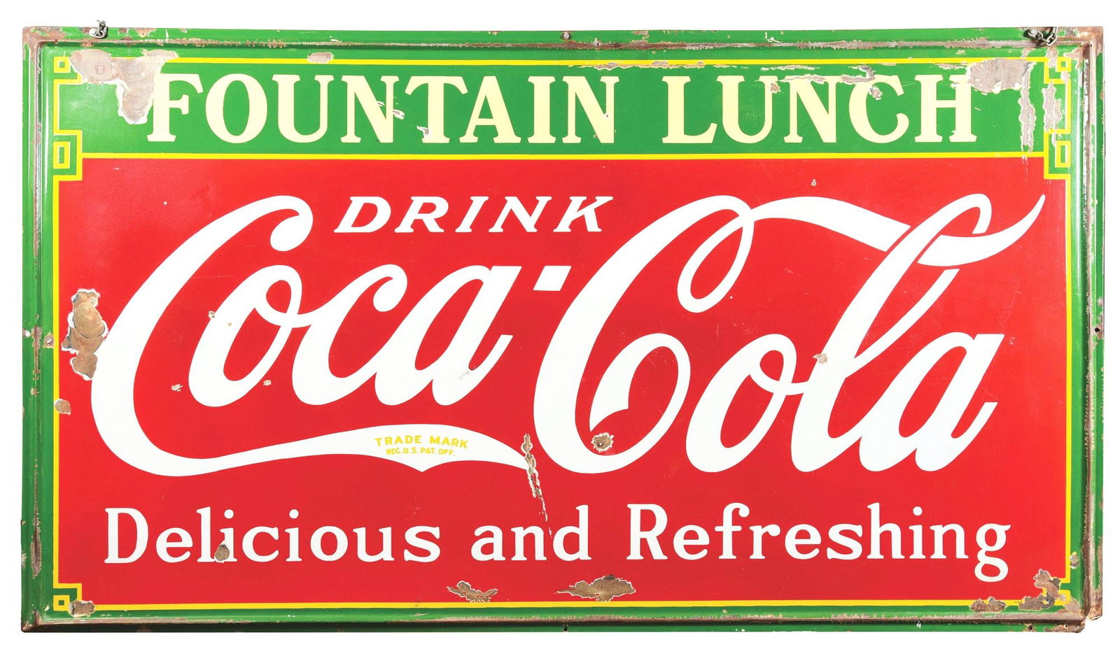 DRINK COCA-COLA DELICIOUS AND REFRESHING FOUNTAIN LUNCH PORCELAIN SIGN. (1 of 4)