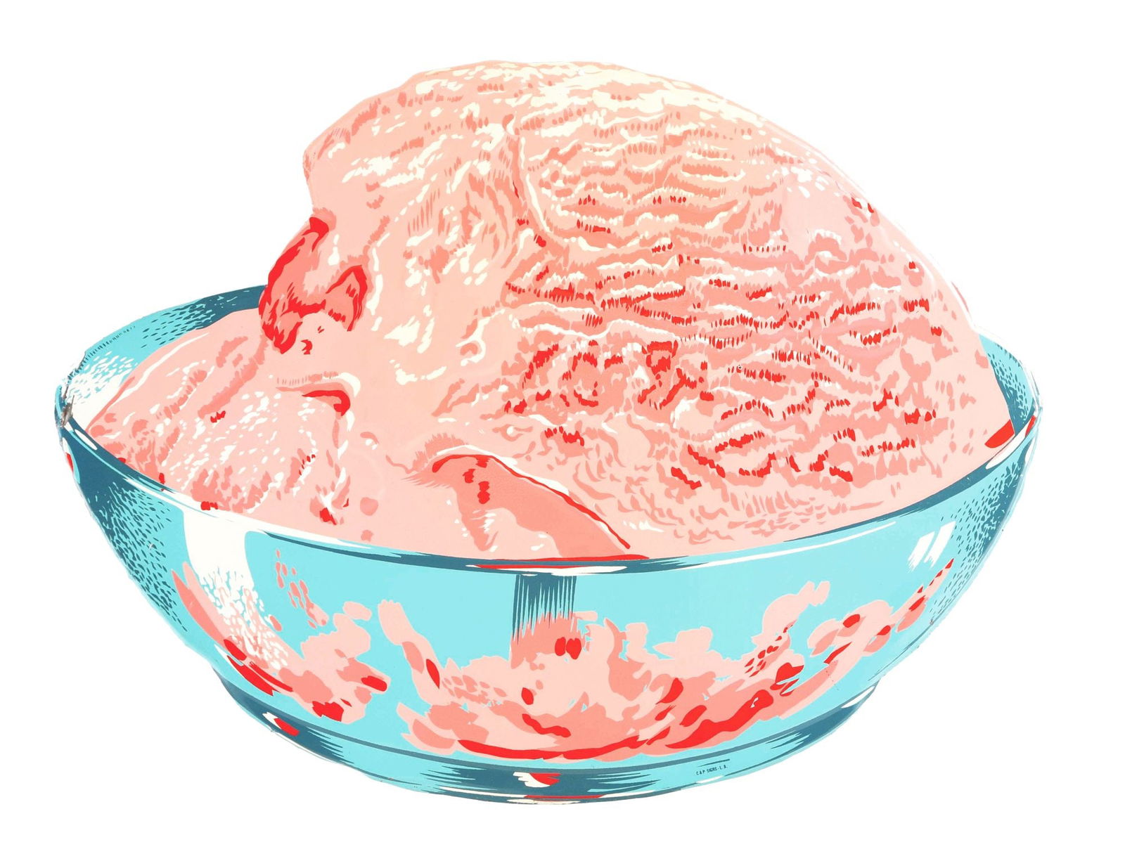 ICE CREAM BOWL DIE-CUT EMBOSSED TIN SIGN. (1 of 3)