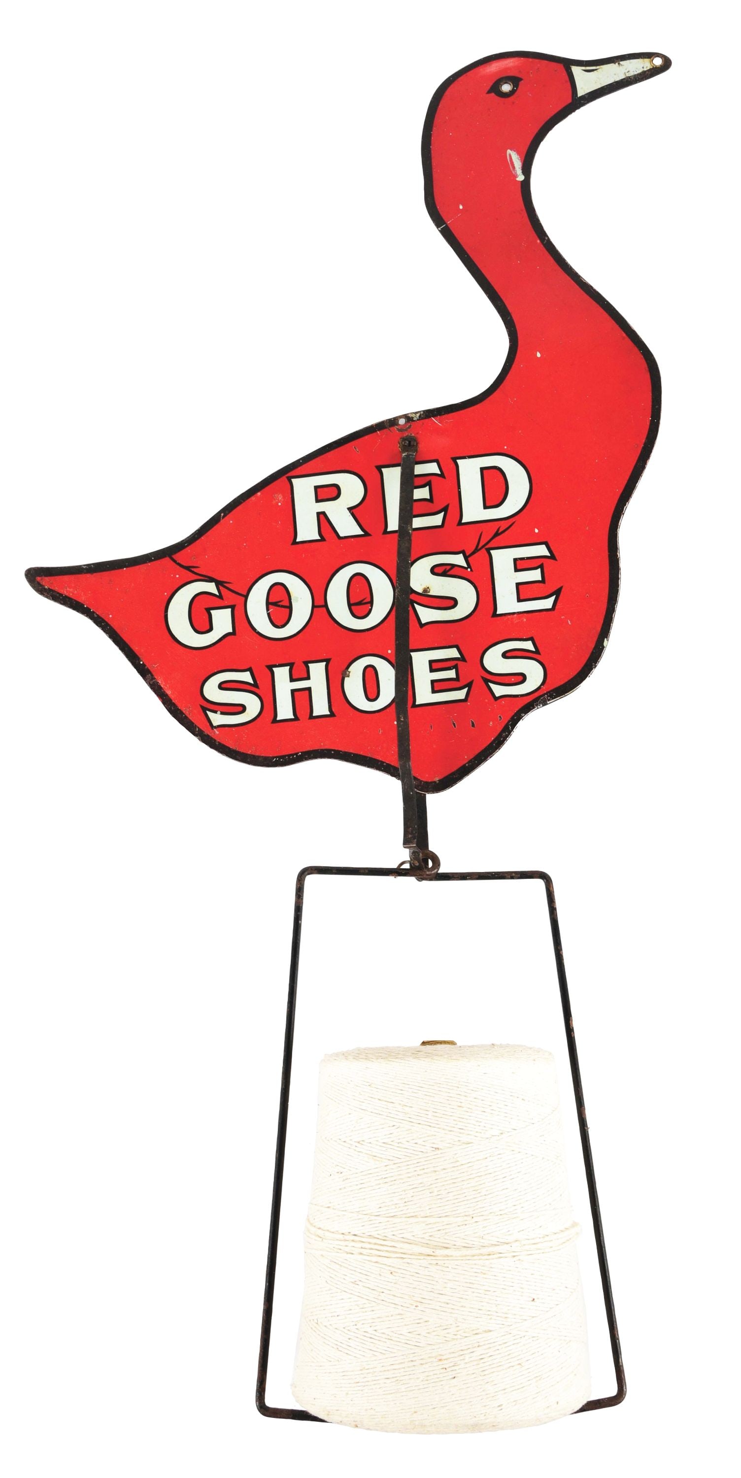 RED GOOSE SHOES DIE-CUT TIN SIGN & STRING HOLDER. (1 of 2)