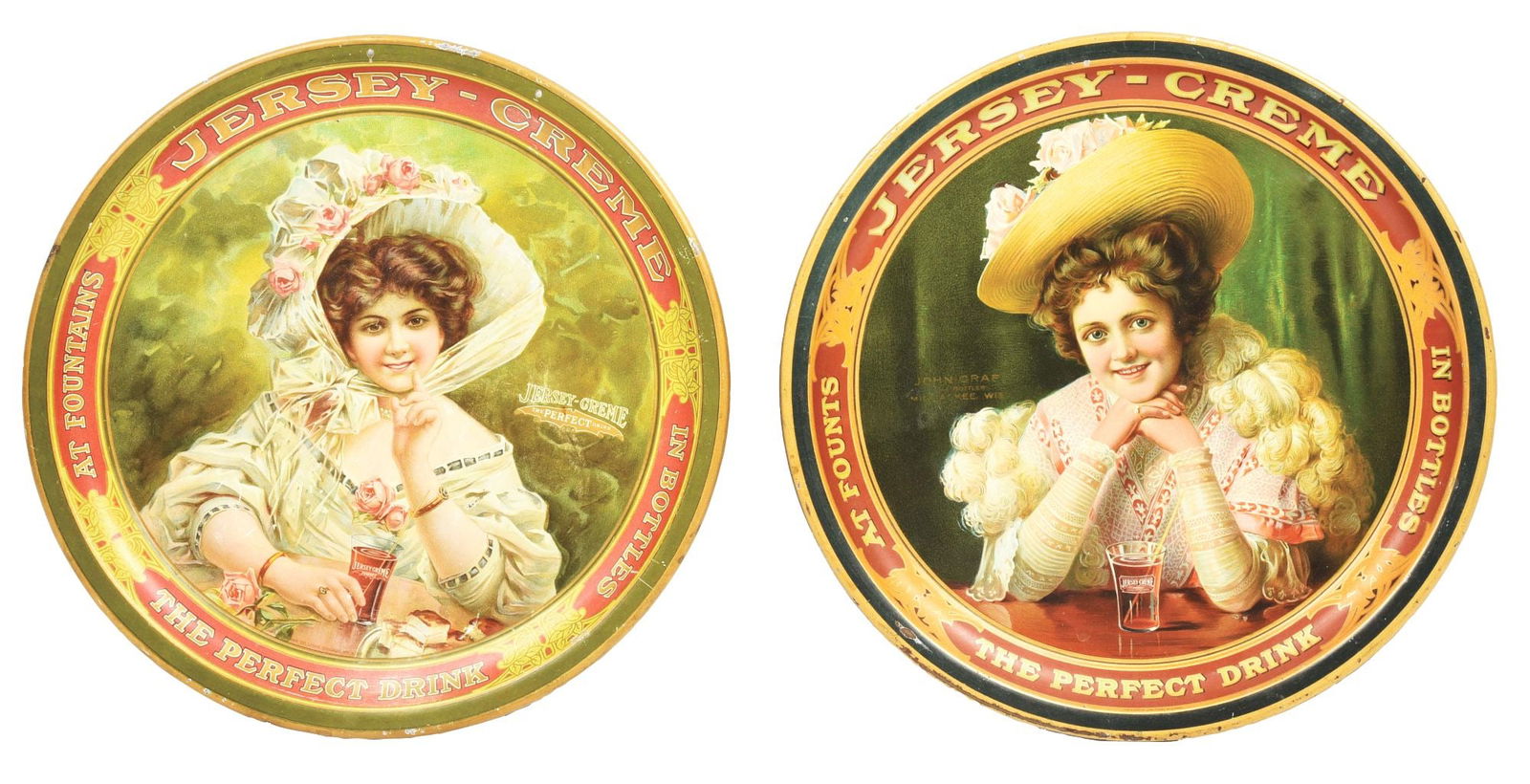 COLLECTION OF 2 JERSEY-CREME TIN ADVERTISING TRAYS. (1 of 4)