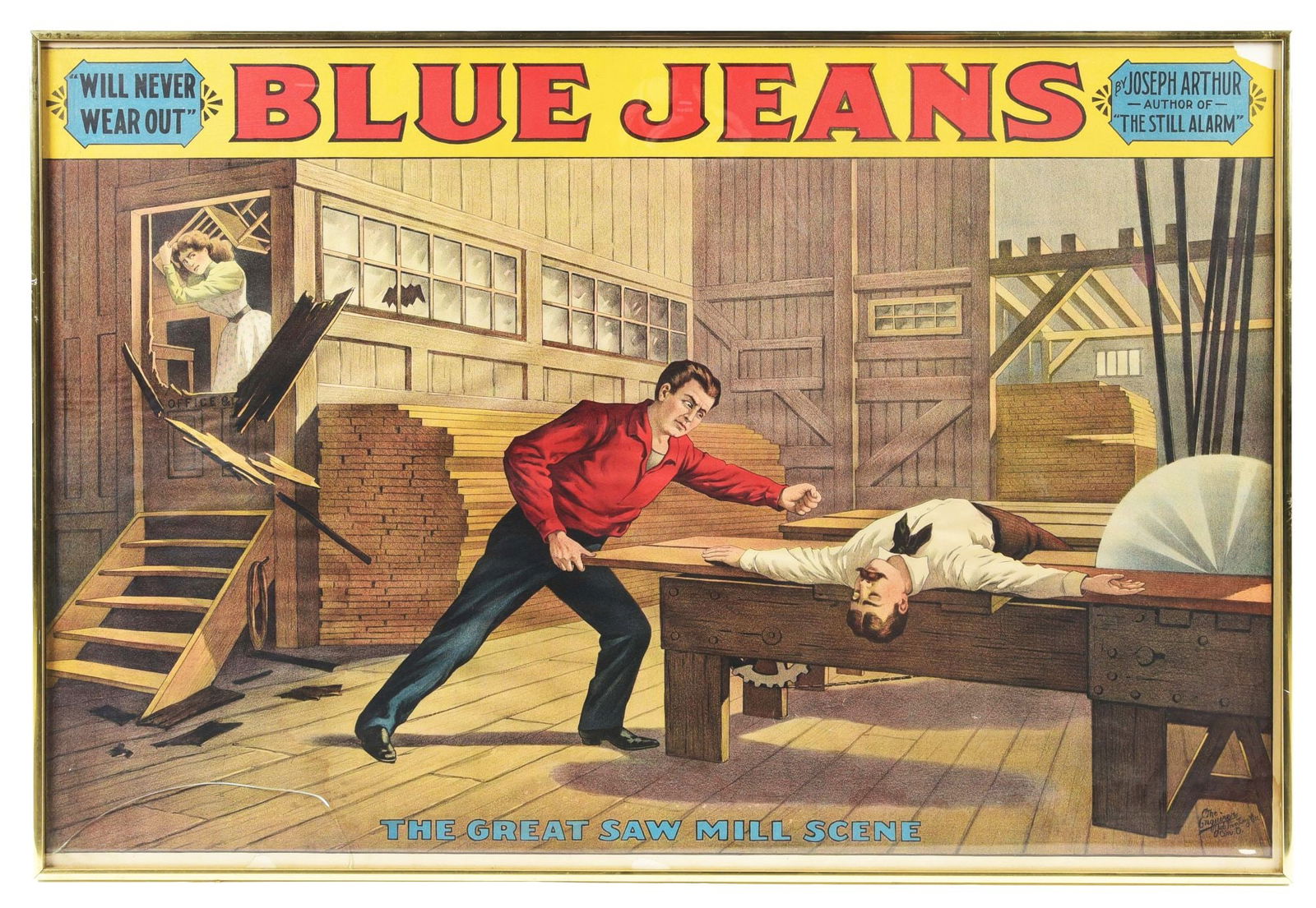 WILL NEVER WEAR OUT BLUE JEANS PAPER LITHOGRAPH ADVERTISEMENT. (1 of 2)