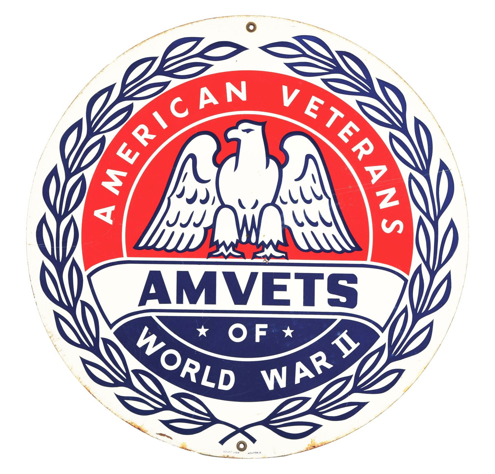 AMERICAN VETERANS WORLD WAR II TIN SIGN W/ EAGLE GRAPHIC. (1 of 3)