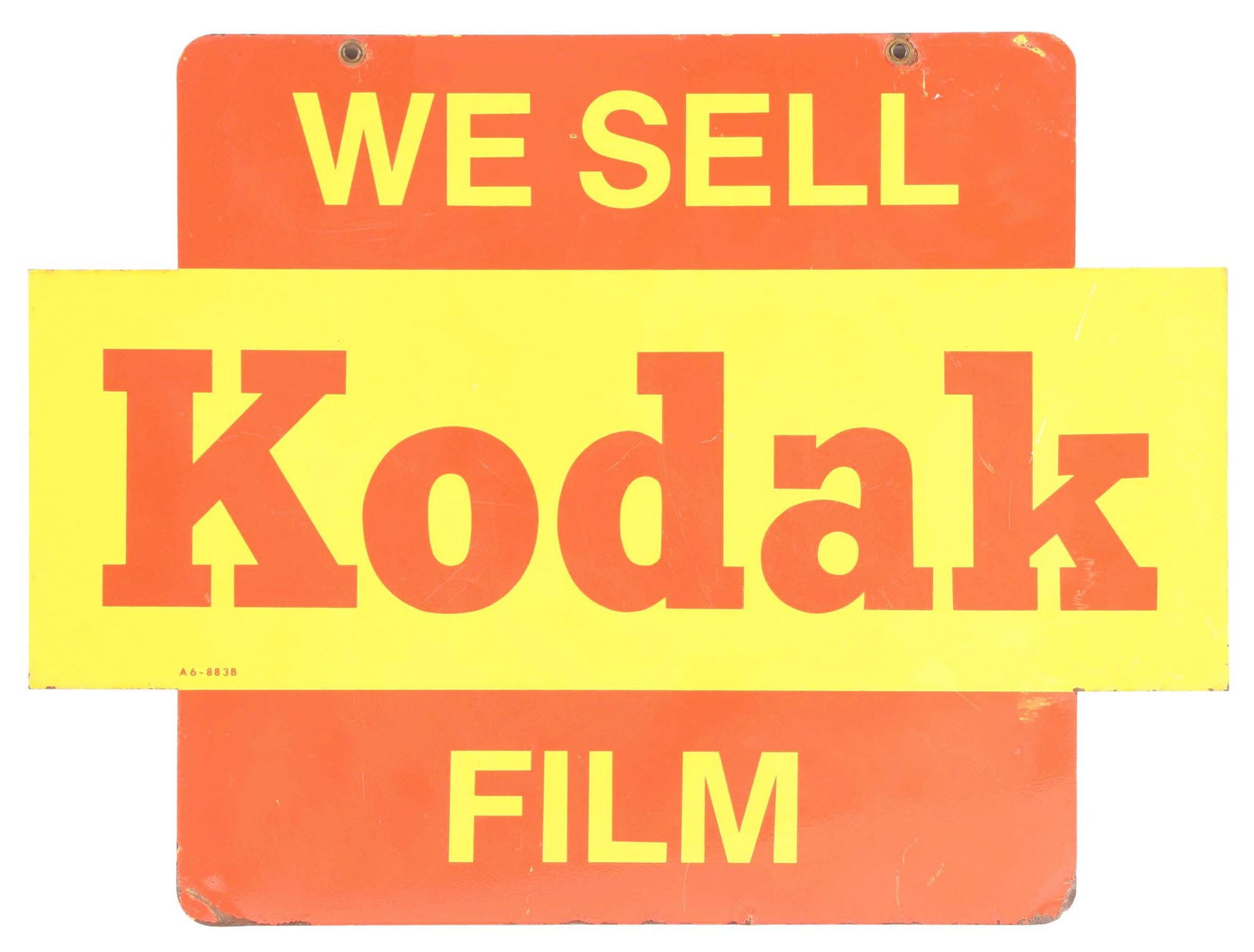 WE SELL KODAK FILM DIE-CUT PAINTED TIN SIGN. (1 of 3)