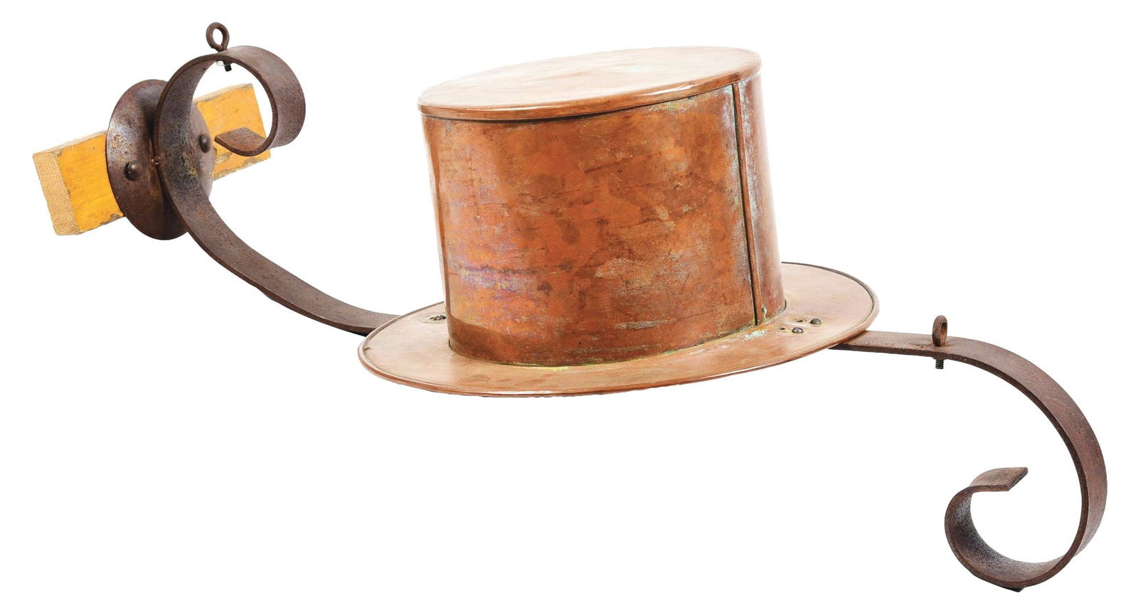 EARLY TOP HAT TRADE SIGN W/ BRACKET. (1 of 4)