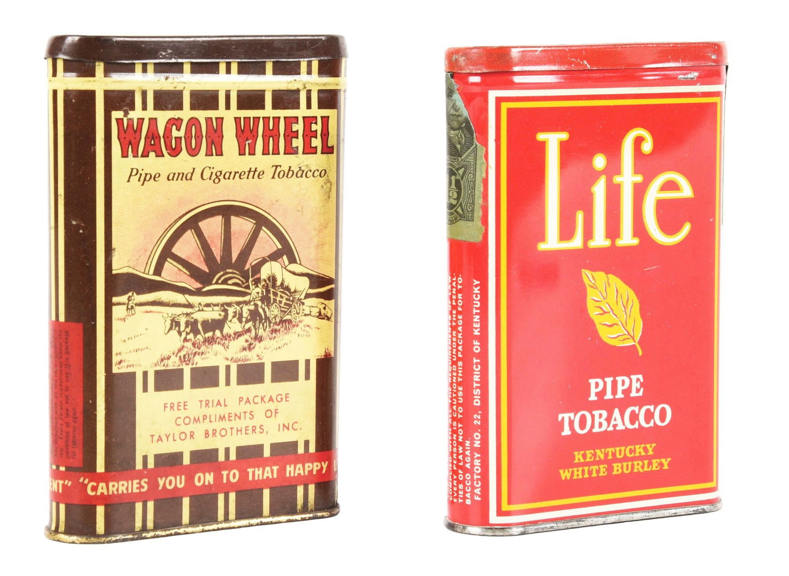 LOT OF 2: TOBACCO POCKET TINS, WAGON WHEEL & LIFE. (1 of 4)