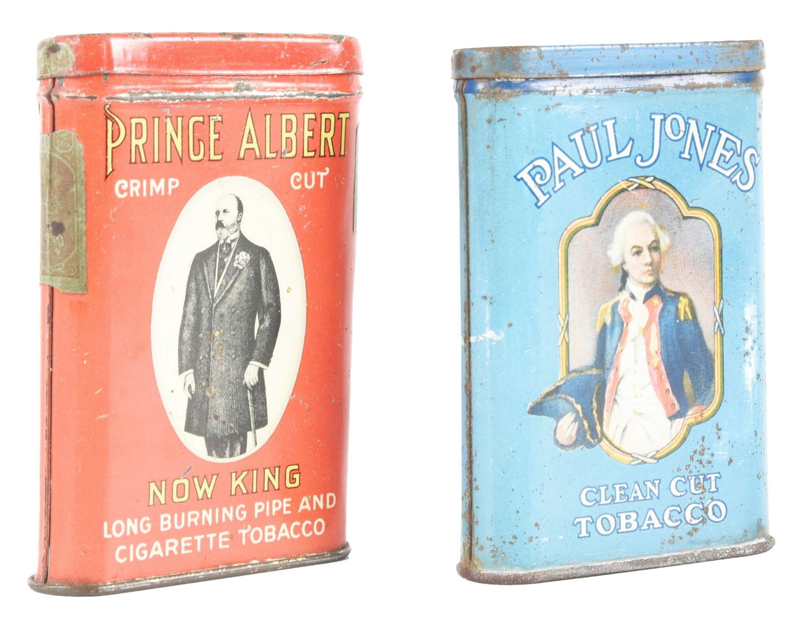 LOT OF 2: TOBACCO POCKET TINS, PRINCE ALBERT & PAUL JONES. (1 of 4)