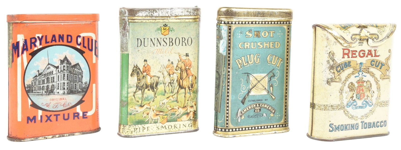 LOT OF 4: EARLY TOBACCO POCKET TINS. (1 of 4)
