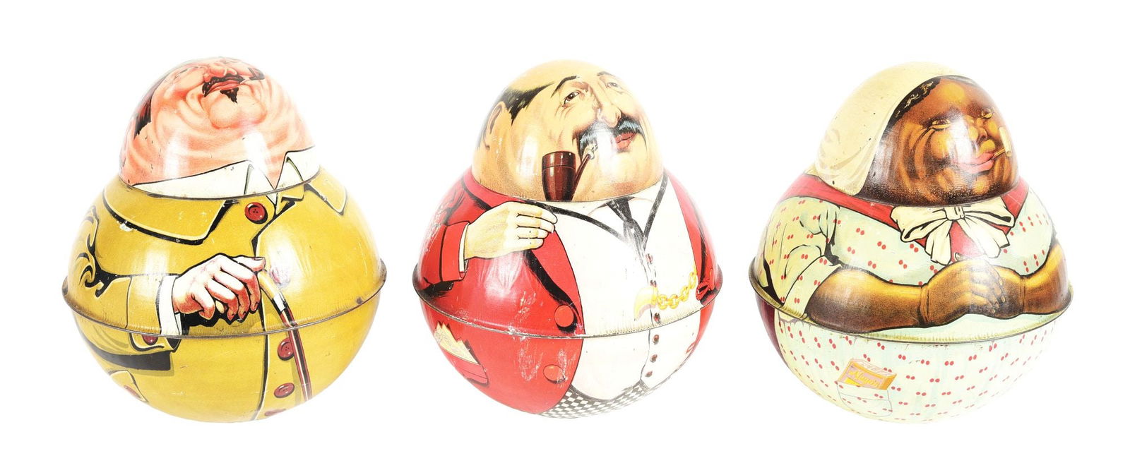 COLLECTION OF 3: ROLY POLY TIN TOBACCO CANISTERS. (1 of 4)