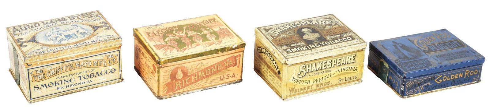 COLLECTION OF 4: EARLY TOBACCO TIN CANISTERS. (1 of 3)