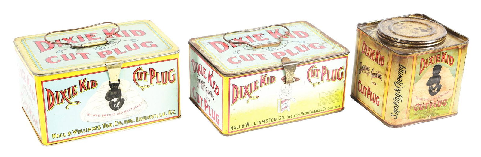 COLLECTION OF 3: EARLY DIXIE KID CUT PLUG TOBACCO TINS W/ DIXIE KID GRAPHIC. (1 of 4)