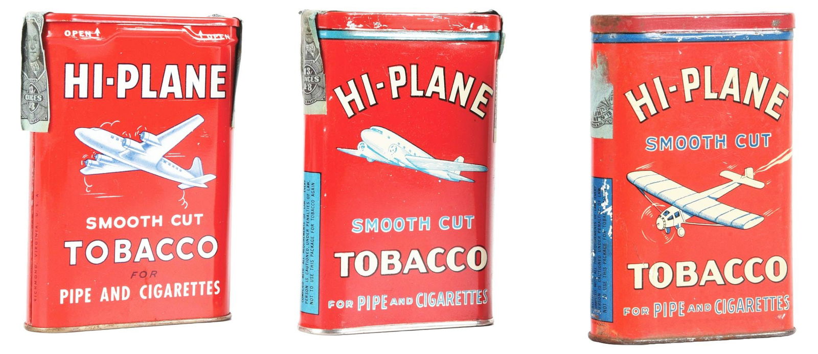 LOT OF 3: HI-PLANE TOBACCO TINS. (1 of 4)