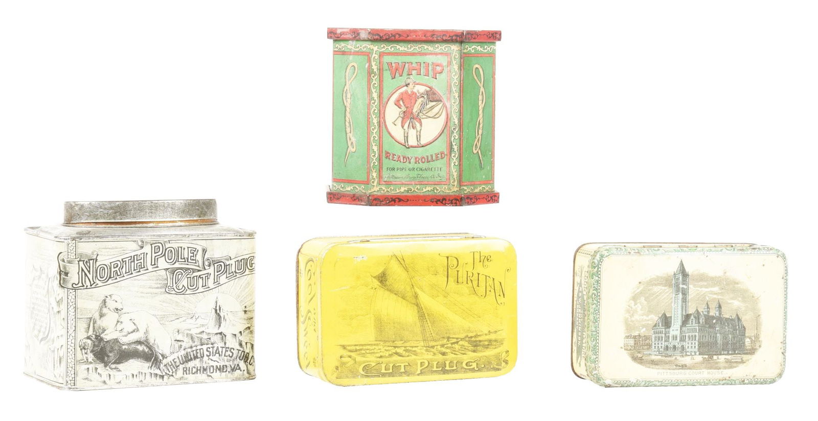 COLLECTION OF 4: EARLY TOBACCO TIN CANISTERS. (1 of 4)