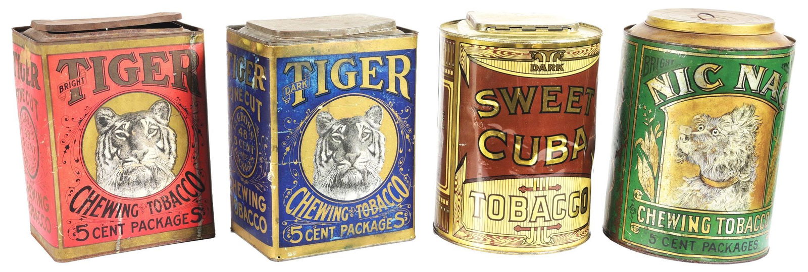 COLLECTION OF 4: EARLY TOBACCO TIN CONTAINERS. (1 of 4)
