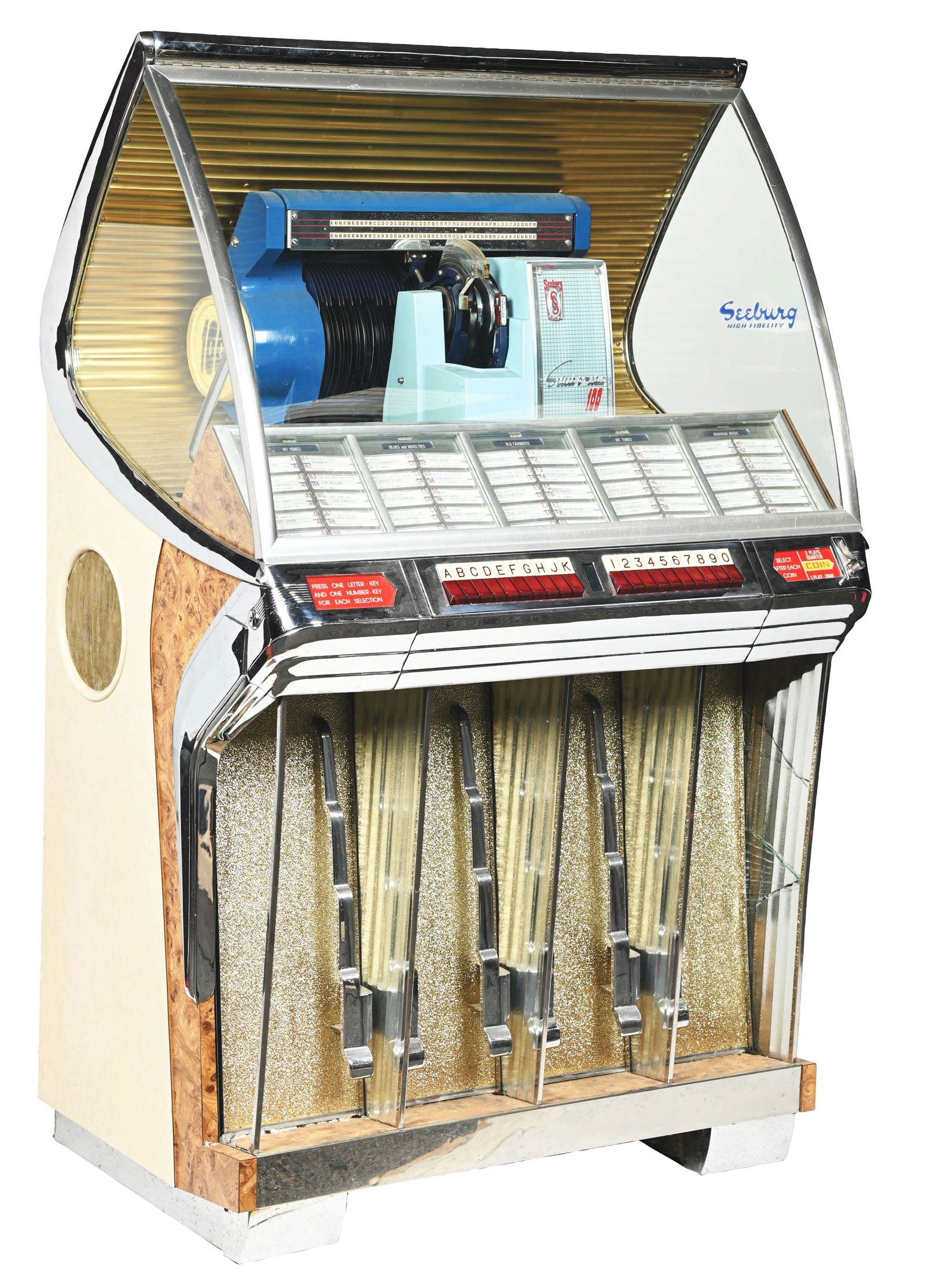 SEEBURG HIGH FIDELITY SELECT-O-MATIC JUKEBOX MACHINE MODEL "R". (1 of 4)