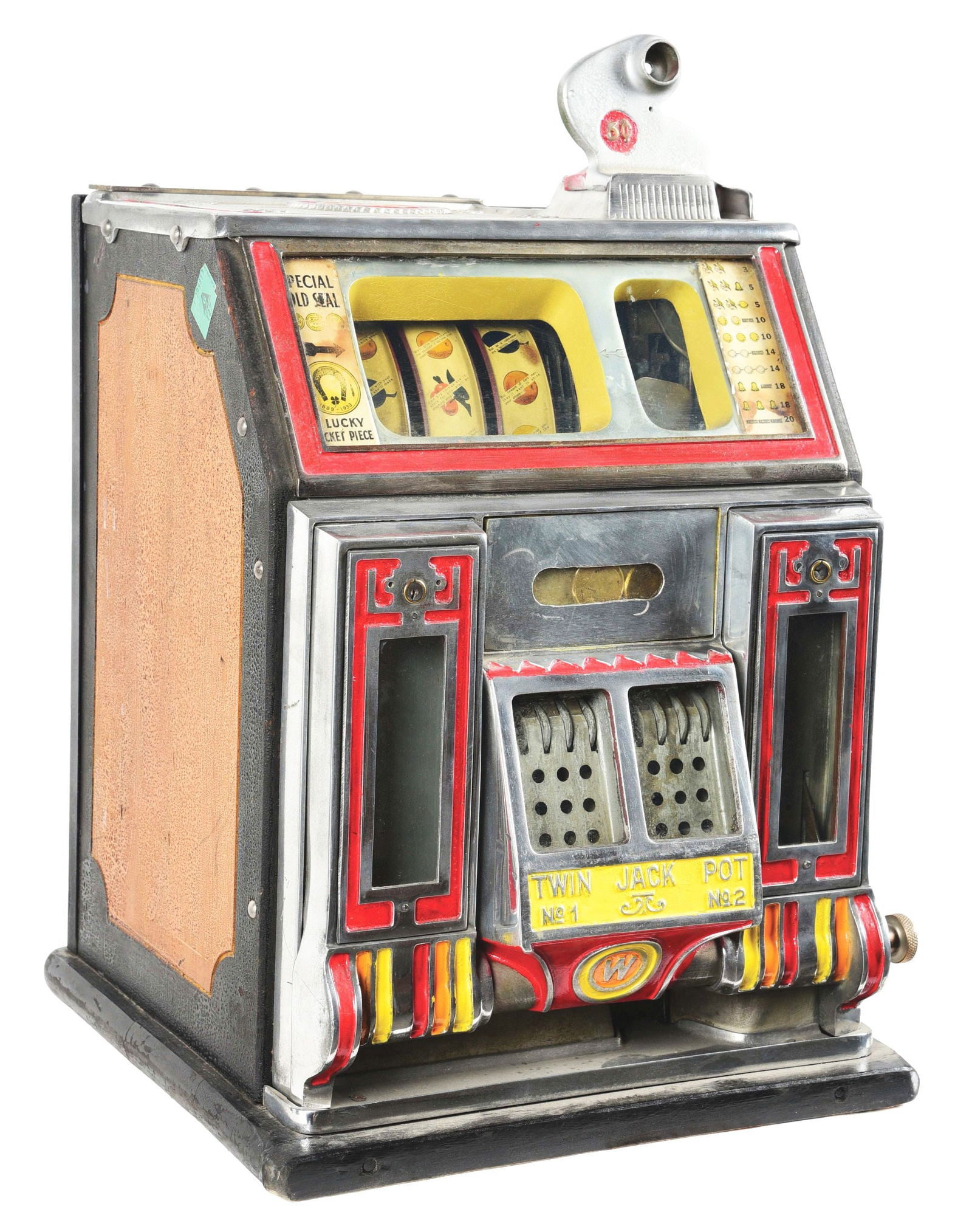 5¢ WATLING TWIN JACKPOT BALL GUM VENDOR SLOT MACHINE. (1 of 6)