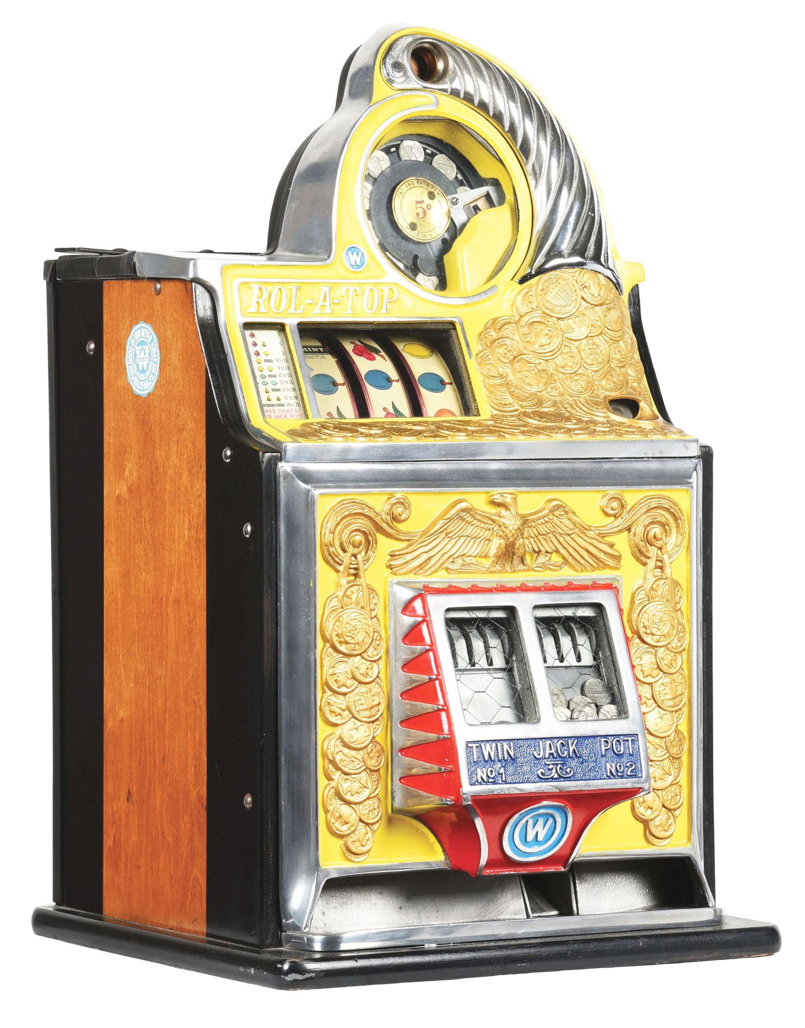 5¢ WATLING COIN FRONT ROL-A-TOP SLOT MACHINE. (1 of 6)