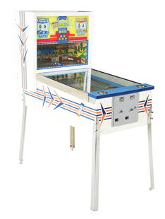10¢/25¢ MIDWAY'S WINNER 2 PLAYER RACE CAR ARCADE GAME.: C. 1963. 2-player race car-themed arcade game with backbox animation by Midway manufacturing. Pitch and bad action moves the animated car around the racetrack to score. Game came with or without a rep