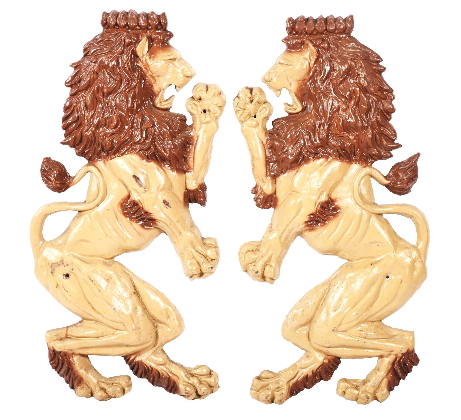 LOT OF 2: CAST ALUMINUM LIONS OUT OF A CAROUSEL RIDE. (1 of 2)