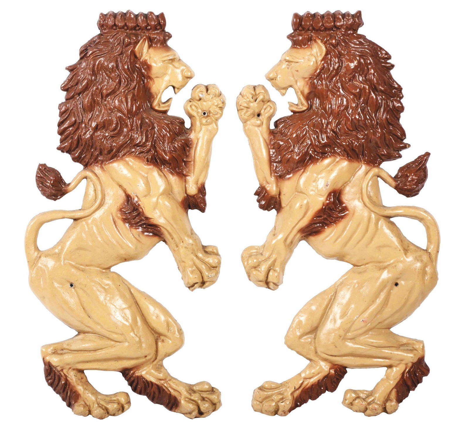 LOT OF 2: CAST ALUMINUM LIONS OUT OF A CAROUSEL RIDE. (1 of 2)