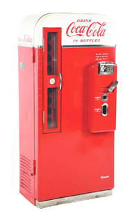 10¢ VENDO MODEL 81 COCA-COLA MACHINE.: C. 1955. Vendo Manufacturing, Kansas City MO. This is a highly sought-after Vendo Model 81 Coca-Cola machine in unrestored condition. 10¢ operation with complete interior and coin mechanism. COND