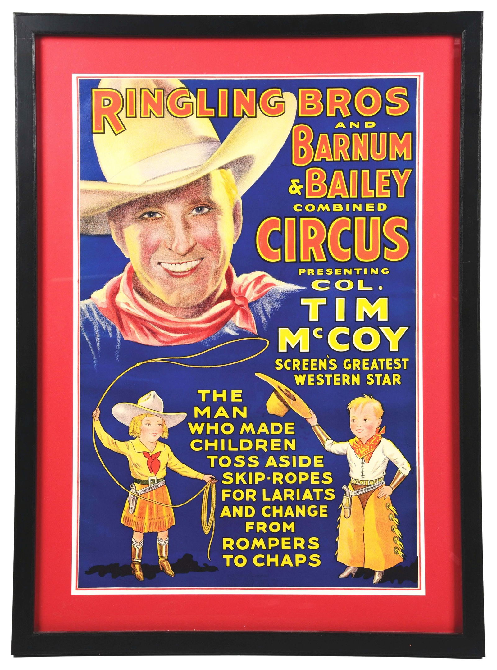 RINGLING BROTHERS AND BARNUM & BAILEY PAPER LITHOGRAPH POSTER W/ COWBOY GRAPHICS. (1 of 2)