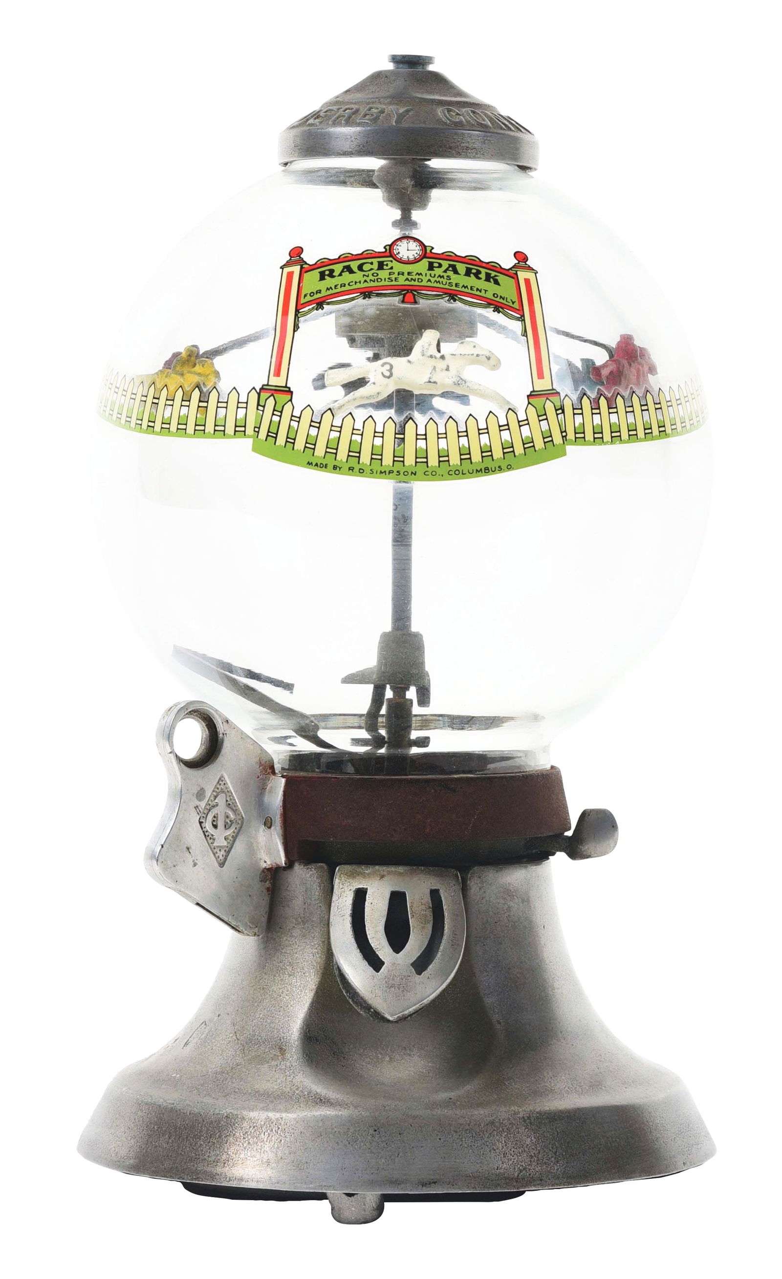 1¢ R.D. SIMPSON CO. DERBY CONFECTION VENDOR GUMBALL MACHINE. (1 of 6)