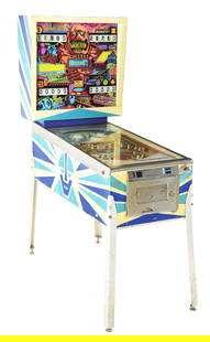 25¢ GOTTLIEB'S 4 PLAYER MAGNOTRON PINBALL MACHINE.: C. 1974, Gottlieb Mfg., Chicago, IL. 4-player Robot-themed pinball by Gottlieb Mfg., designed by Ed Krynski and with art work by Gordon Morison. Notable features include a captive ball that boosts the