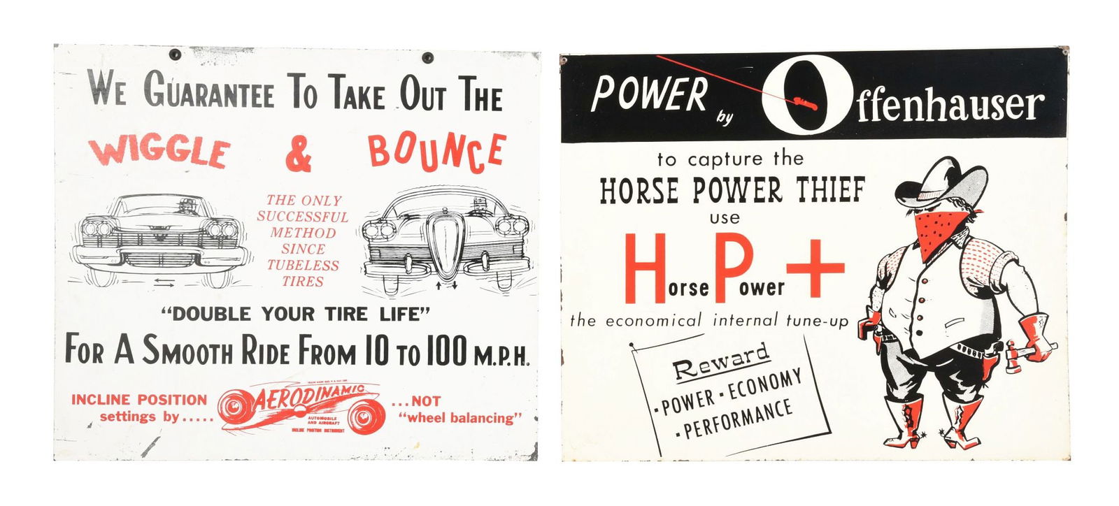 COLLECTION OF 2: AUTOMOTIVE-RELATED PAINTED METAL SIGNS W/ AUTOMOBILE GRAPHIC. (1 of 2)