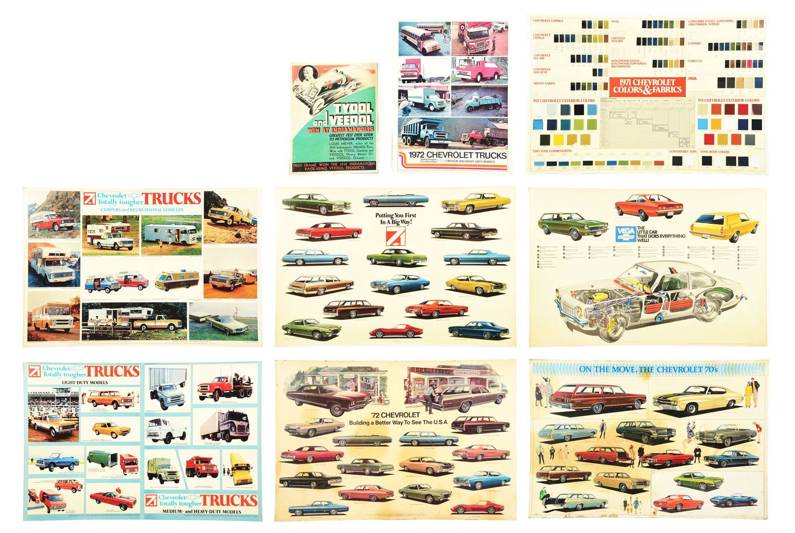 COLLECTION OF 2: CHEVROLET & TYDOL CARDSTOCK LITHOGRAPHS W/ AUTOMOBILE GRAPHICS. (1 of 10)