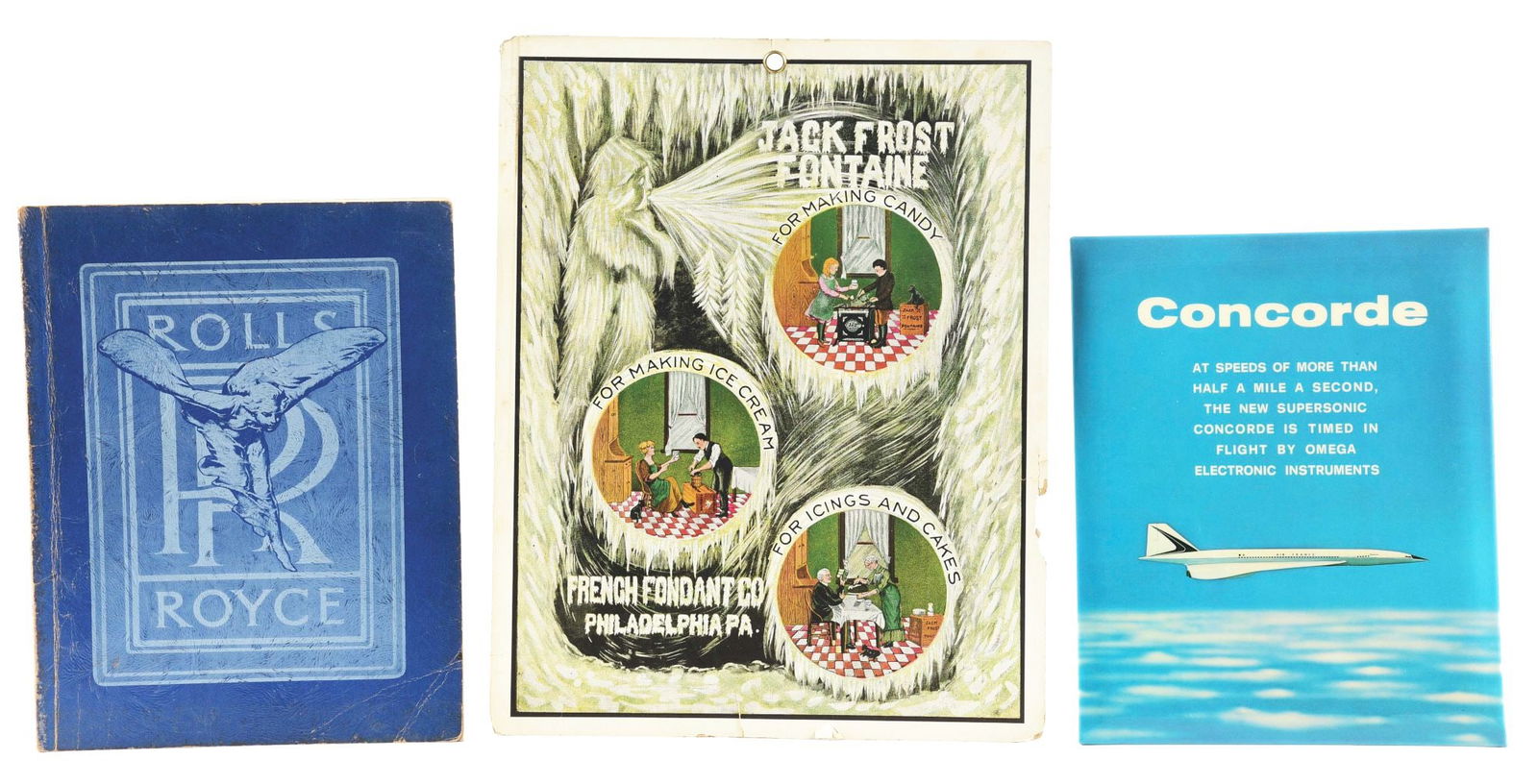 COLLECTION OF 3 CONCORDE PLANE, ROLLS ROYCE BOOK & JACK FROST CARD STOCK SIGN.. (1 of 2)