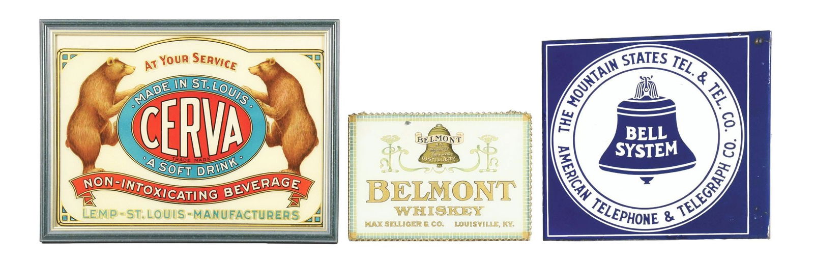 COLLECTION OF 3: ADVERTISING SIGNS W/ GOOD GRAPHICS. (1 of 2)